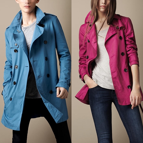 ผู้ชาย : Mid-Length cotton twill trench coat และผู้หญิง Short technical silk trench coat จาก Burberry
