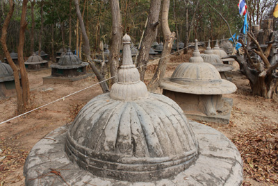 สุสานช้างรูปหมวกใบตาลสวมตอไม้ โครงการคชอาณาจักร องค์การสวนสัตว์แห่งประเทศไทย ในพระบรมราชูปถัมภ์ ที่สำนักสงฆ์ป่าอาเจียง ต.กระโพ อ.ท่าตูม จ.สุรินทร์ 
