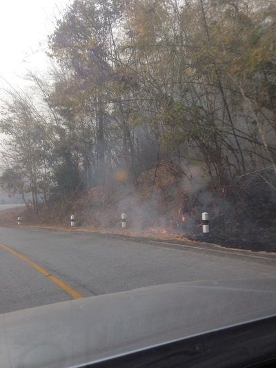 ไฟไหม้ป่าริมถนนตลอดสายสาเหตุส่วนหนึ่งที่ทำให้เกิดหมอกควัน