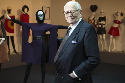Paris, Paris, FRANCE: French designer Pierre Cardin poses on November 4, 2014 in his new musem, called Passe-Present-Futur (Past-Present-Future), which presents 200 Haute Couture outfits in Paris. Cardin, 92, will inaugurate the new museum on November 13. AFP PHOTO/Joel Saget
