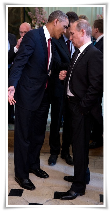ประธานาธิบดีสหรัฐฯ บารัค โอบามา มีท่าทีอึดอัดเมื่อพบกับประธานาธิบดีรัสเซีย วลาดิมีร์ ปูติน 