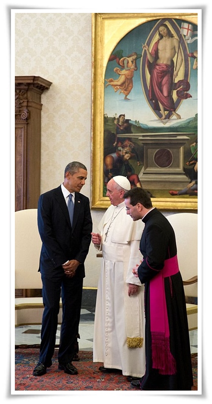 ประธานาธิบดีสหรัฐฯ บารัค โอบามา เข้าเฝ้าโป๊ปฟรานซิสที่วาติกันในเดือนมีนาคม 2014 