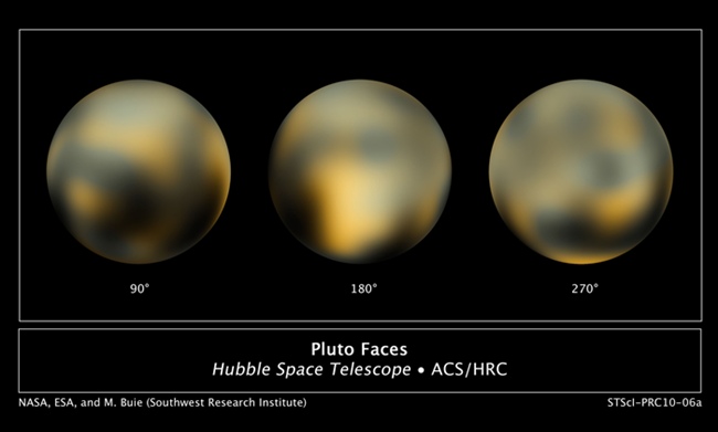 ภาพพลูโตที่นาซาเผยแพร่เมื่อ 4 ก.พ.2010 ซ่ึงเป็นภาพที่ประกอบขึ้นจากข้อมูลของกล้องฮับเบิลที่บันทึกภาพพลูโตไว้ระหว่างปี 2002-2003 ( AFP PHOTO / HANDOUT / NASA/ESA and M BUIE)