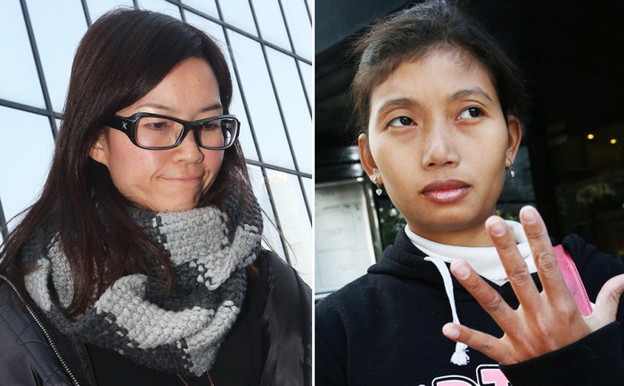 หงาน ซุกไว่ นายจ้างหญิงชาวฮ่องกง (ซ้าย) และอานิส อันดรียานี แม่บ้านชาวอินโดนีเซียวัย 26 ปี