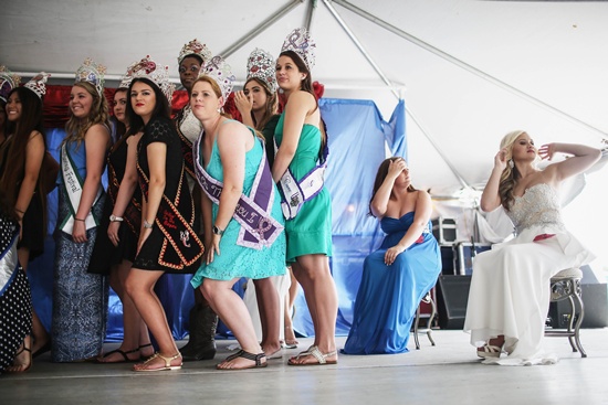 Belle Chasse, Louisiana, UNITED STATES: Visiting pageant queens from other Louisiana towns pose for a photo at the Plaquemines Parish Seafood Festival Queen pageant on May 16, 2015 in Belle Chasse, Louisiana. Mario Tama/Getty Images