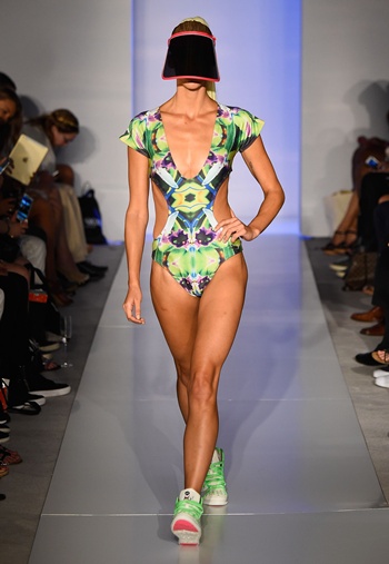 MIAMI BEACH, Florida, UNITED STATES: A model walks the runway at the LYCRA Presents: Lila Nikole 2016 Collection during SWIMMIAMI at 1 Hotel South Beach Salon on July 19, 2015 in Miami Beach, Florida. Frazer Harrison/Getty Images/AFP