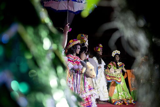Contestants takes part in the 2015 Miss Gay Nicaragua beauty contest in Matagalpa, Nicaragua, Saturday, Aug 8, 2015. (AP Photo/Esteban Felix)