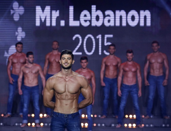 Jounieh, LEBANON: Lebanese men compete for Mr. Lebanon title during the beauty contest at Casino du Liban in Jounieh, north of the capital Beirut, on September 4, 2015. AFP PHOTO/Anwar Amro