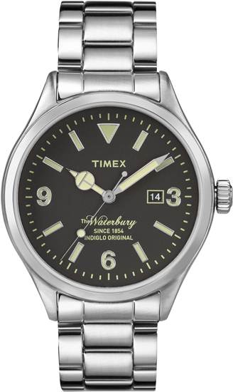 TIMEX รุ่น The Waterbury Date ดีไซน์ย้อนยุคกับตัวเรือนสเตนเลสสตีลบนหน้าปัดโทนสีดำอันเรียบง่าย 