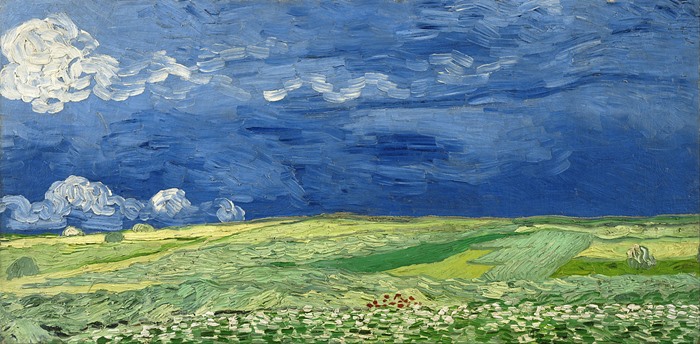 Wheatfield Under Thunderclouds  วาดเมื่อ ค.ศ.1890 ปัจจุบันจัดแสดงอยู่ที่  Van Gogh Museum กรุงอัมสเตอร์ดัม ประเทศเนเธอร์แลนด์