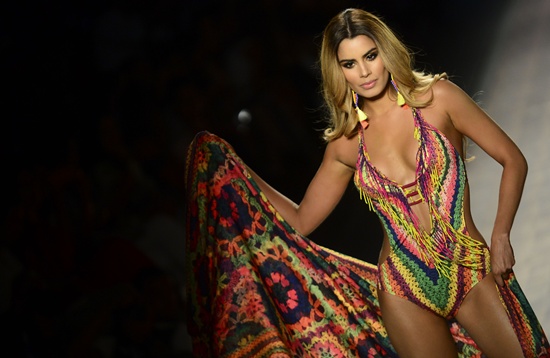 Medellin, Antioquia, Colombia: Colombian model Ariadna Gutierrez, presents a creation by Colombian brand Agua Bendita during the Colombiamoda fashion show in Medellin, Antioquia department, Colombia, on July 28, 2016. AFP/Raul Arboleda