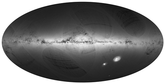 In space: This handout picture released on September 14, 2016 by the European Space Agency shows an all-sky view of stars in the Milky Way and neighbouring galaxies, based on the first year of observations from ESA’s Gaia satellite, from July 2014 to September 2015. AFP/ESA/Andre Moitinho and Marcia Barros and Francois Mignard