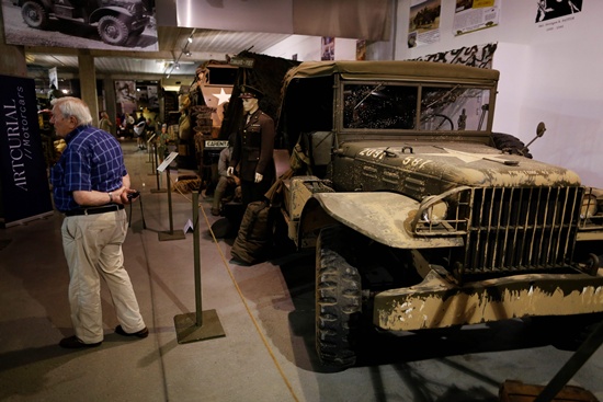 Catz, Manche, France: This picture taken on September 12, 2016 in Catz, northwestern France shows a 1943 Dodge WC56 Command Car at the Normandy Tank Museum. The Normandy Tank Museums closure puts WWII items for sale, including tanks and other WWII items, in an auction to be held on September 18. AFP/Charly Triballeau