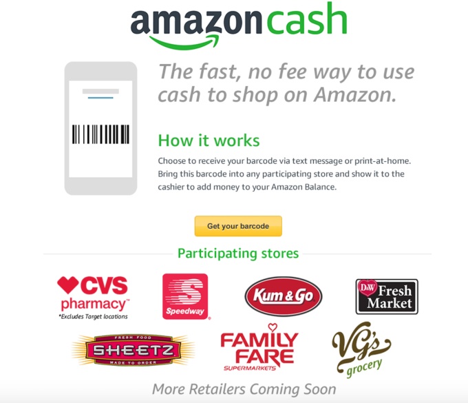 เปิดตัว Amazon Cash เติมเงินผ่านบาร์โค้ด สู่การชอปบนโลกออนไลน์