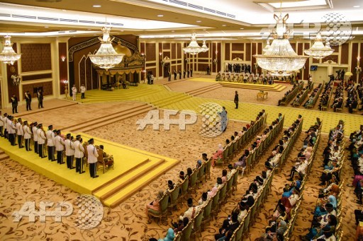 This handout photo taken and released by Malaysias Department of Information on April 24, 2017 shows a general view of the coronation for the 15th King of Malaysia, King Muhammad V, at the National Palace in Kuala Lumpur. Bustam Mohamad/Department of Information/AFP