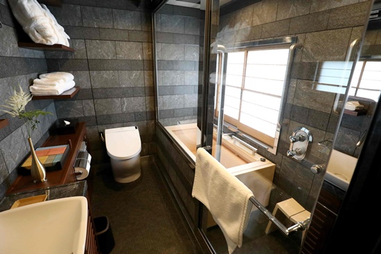 Tokyo: This picture taken on April 26, 2017 shows the bathroom of the Shiki-shima Suite of the Train Suite Shiki-Shima, operated by East Japan Railway, in Tokyo during a press preview. AFP/Jiji Press/str