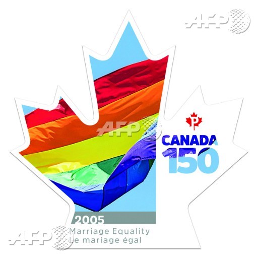 Rainbow postal stamp in Canada