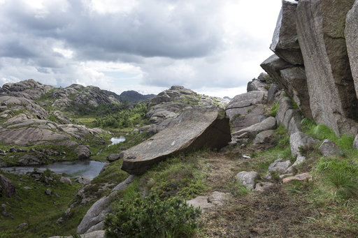 The damaged rock formation Trollpikken in Egersund, western Norway, Saturday June 24, 2017. A group of activists have started to collect money to repair the penis-shaped rock formation and a popular tourist attraction after it was found badly damaged Saturday June 24, 2017. (Carina Johansen/NTB Scanpix via AP)