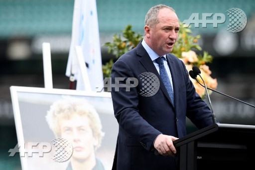 Australian Deputy Prime Minister Barnaby Joyce speaks at a State Memorial Service for Australian Olympian Betty Cuthbert at the Sydney Cricket Ground in Sydney on August 21, 2017. Cuthbert, a four time Olympic Champion across the 1956 Summer Olympics in Melbourne and the 1964 Summer Olympics in Tokyo, died aged 79 on August 6 after battling multiple sclerosis for almost 50 years. Paul Miller/Pool/AFP