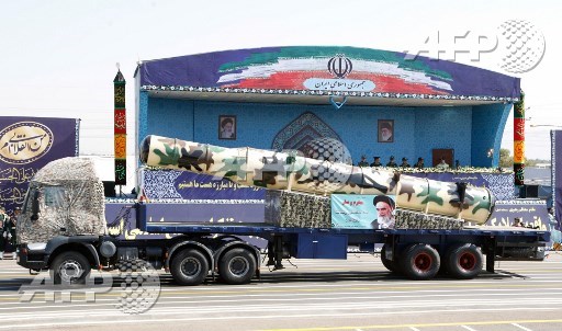 An Iranian Russian-made s-300 missile is displayed during the annual military parade marking the anniversary of the outbreak of its devastating 1980-1988 war with Saddam Husseins Iraq, on September 22,2017 in Tehran. str/afp