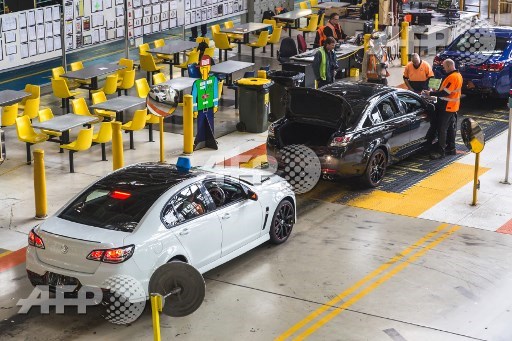 An undated handout photo received on October 20, 2017, from the Australian auto-maker Holden shows cars being assembled on their production line at Elizabeth in Adelaide. The last car rolled off the production line of Australian auto-maker Holden on October 20, marking the final demise of a national industry unable to stand up to global competition. Handout/Holden/AFP
