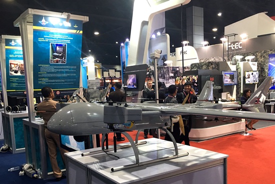 A Royal Thai Navy prototype combat drone, developed by the Defense Science and Technology Department is pictured during the Defense and Security 2017 exhibition in Bangkok, Thailand, November 7, 2017. Picture taken November 7, 2017. REUTERS/Panu Wongcha-um