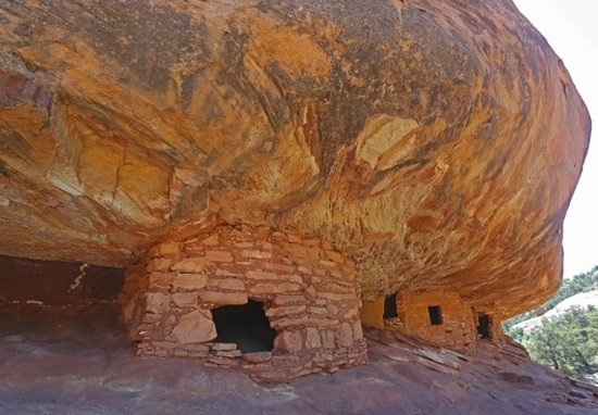 (FILES) This file photo taken on May 11, 2017 shows ancient granaries, part of the House on Fire ruins in the South Fork of Mule Canyon in the Bears Ears National Monument outside Blanding, Utah. George Frey/Getty Images North America 