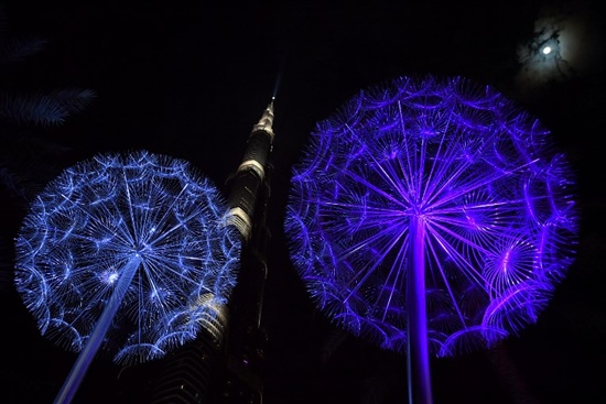 A picture taken on January 31, 2018 shows decorations around Dubais Burj Khalifa. GIUSEPPE CACACE / AFP