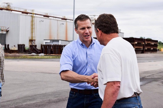 FILE PHOTO: Missouri Governor Eric Greitens seen at an industrial site in this undated photo from his social media site made available May 30, 2017. Office of the Missouri Governor/Handout via REUTERS