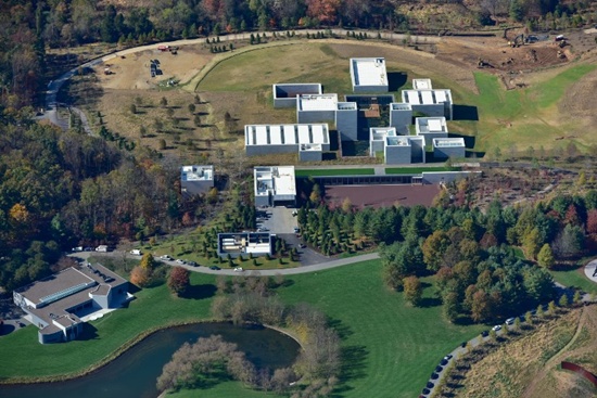 In this arial shot taken in November 2017 and released to AFP on March 12, 2018 the Glenstone Museum Gallery and Pavilions are seen in Potomac, Maryland. Glenstone, a museum of modern and contemporary art just outside Washington, announced March 12, 2018 a massive expansion set to open October 4 that would make it one of the largest such private institutions in the United States. The former fox huntings estate natural setting is meant to encourage contemplation for visitors, who are not charged a fee as they marvel at the art and architecture. Handout/Glenstone Museum/AFP
