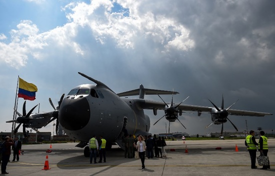 Picture of the Colombian Air Forces new Airbus A400M transport and logistics airplane taken upon its arrival at Catam airport in Bogota, on April 9, 2018. Raul Arboleda/AFP