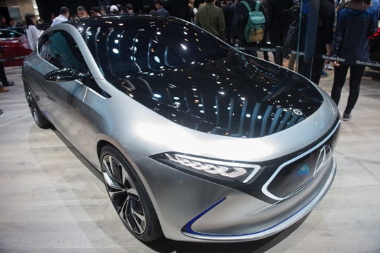 A Mercedes EQA concept car is displayed during the Beijing Auto Show in Beijing on April 25, 2018. Industry behemoths like Volkswagen, Daimler, Toyota, Nissan, Ford and others will display more than 1,000 models and dozens of concept cars at the Beijing auto show. Nicolas Asfouri/AFP