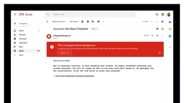 Gmail ใหม่เพิ่มคำเตือนอีเมลลวงฟิชชิ่งด้วยรหัสสีขนาดใหญ่ในอีเมลที่น่าสงสัย