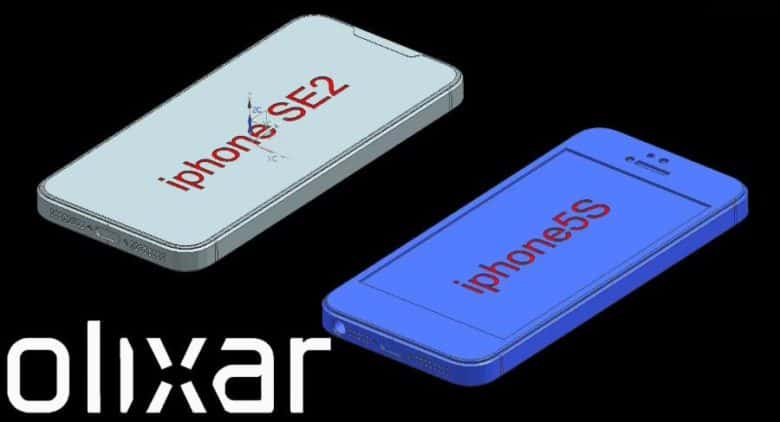 ภาพวาดที่เชื่อว่าเป็น iPhone SE รุ่นใหม่บนโปรแกรม CAD จากบริษัทโอลิซาร์ (Olixar) ผู้ผลิตเคส