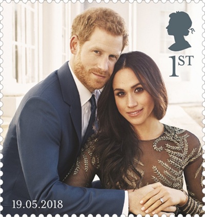 A handout image obtained from Britains Royal Mail on May 14, 2018, shows a stamp depicting an official engagement photograph of Britains Prince Harry and his fiancee Meghan Markle, taken by photographer Alexi Lubomirski at Frogomore House in Windsor. Ho/Royal Mail/AFP