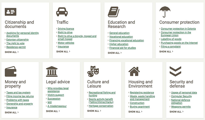 รูปที่ 2: บริการ e-governance ของสาธารณรัฐเอสโตเนียผ่านเว็บไซต์กลาง