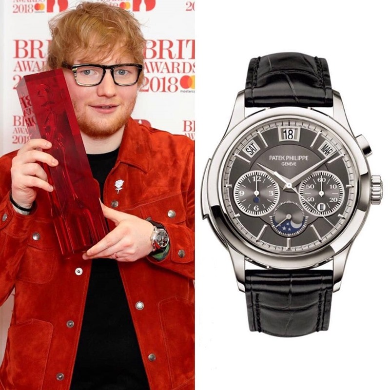 นักร้องระดับโลกอย่าง Ed Sheeran นอกจากจะมีนาฬิกาของ Richard Mille อยู่หลายเรือนแล้ว เขายังมีแบรนด์ Patek Philippe รุ่น Grand Complication Triple Grand Complication 5208P ราคาอยู่ที่ 1,050,000 $ หรือราวๆ 33 ล้านบาท 