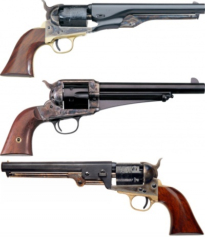 Colt 1851 Navy,  Colt 1861 Navy, และ Remington 1875 : ทั้ง 3 กระบอกนี้เป็นปืนที่จอห์น วิค ถอดประกอบหลายๆ ส่วนมารวมเป็นกระบอกเดียว ซึ่งใช้ยิงนักฆ่าเอเชียตอนเปิดเรื่อง 