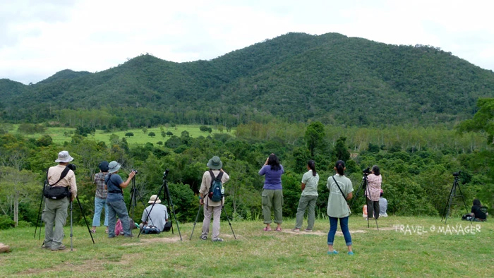 นักท่องเที่ยวมาเฝ้ารอชมช้างป่า กระทิง ณ จุดที่ทาง อช.กุยบุรีจัดไว้ให้