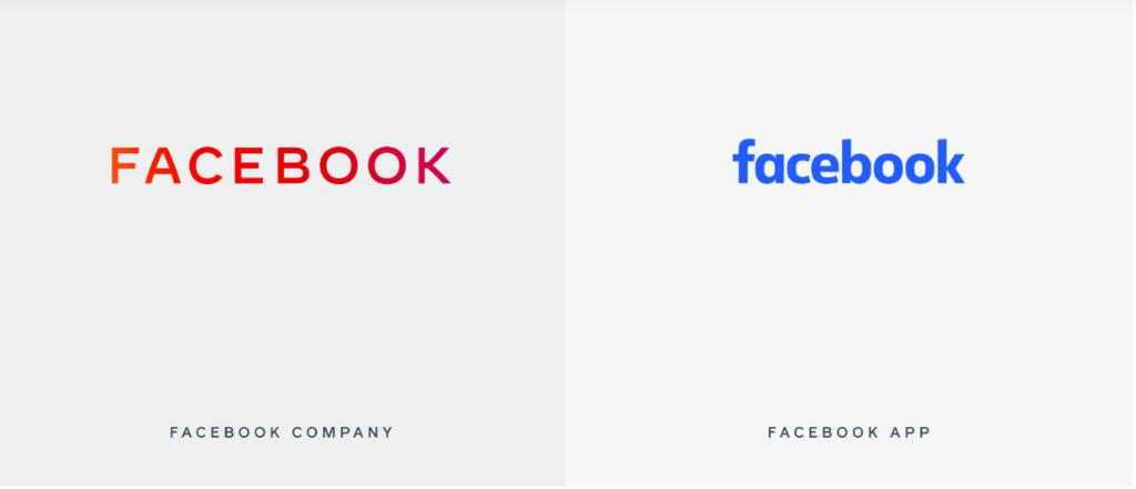เทียบสัญลักษณ์หรือโลโก้ใหม่ (สีแดง) และเก่า (สีฟ้า) ของ Facebook