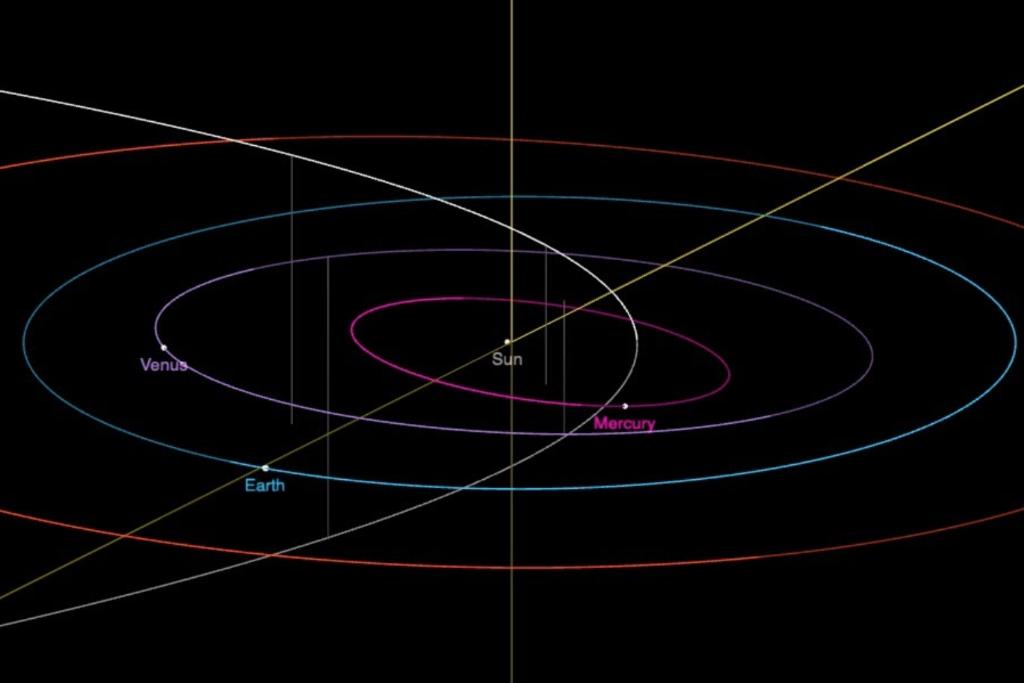 ภาพจำลองวงโคจรของดาวหาง C/2019 Y4 (ATLAS) (ภาพจาก Solar Dynamic System JPL/NASA)
