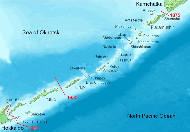 แผนที่หมู่เกาะคูริล (ภาพจากวิกิพีเดีย)