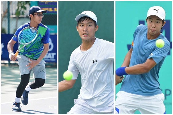 นักเทนนิสเยาวชนทีมชาติไทย รุ่นอายุไม่เกิน 16 ปี ชาย จากซ้าย ปัญณ์ณวัชญ์ สุทธิสมบูรณ์, วงศ์วรัณ วงศ์เจริญ และ ภูมิพัฒน์ สุขโข