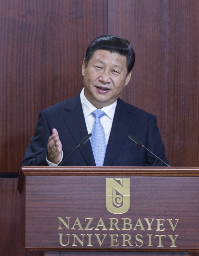 Xi Jinping delivers a speech at Nazarbayev University in Kazakhstan on September 7, 2013, where he introduced the concept of cooperation.  first 