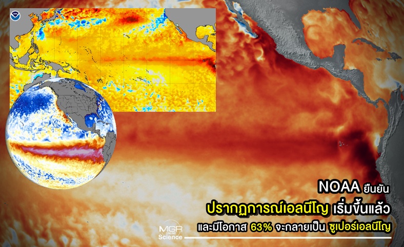NOAA ยืนยัน ปรากฏการณ์เอลนีโญเริ่มขึ้นแล้ว และมีโอกาส 63% จะเป็นซูเปอร์เอลนีโญ