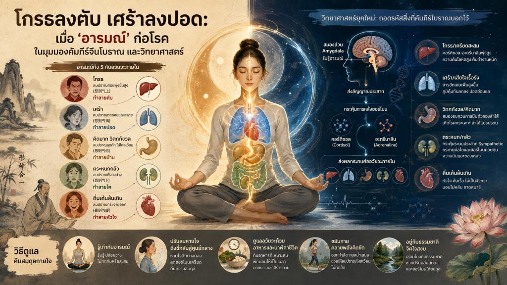 โกรธลงตับ เศร้าลงปอด! เมื่อ ‘อารมณ์’ ก่อโรค ในมุมมองคัมภีร์จีนโบราณและวิทยาศาสตร์