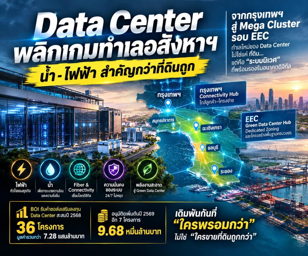 Data Center พลิกเกมทำเลอสังหาฯ น้ำ -ไฟฟ้าสำคัญกว่าที่ดินถูก