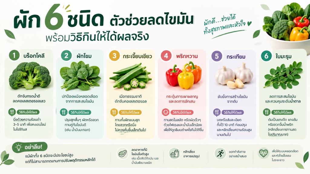 ผัก 6 ชนิด ตัวช่วยลดไขมัน พร้อมวิธีกินให้ได้ผลจริง
