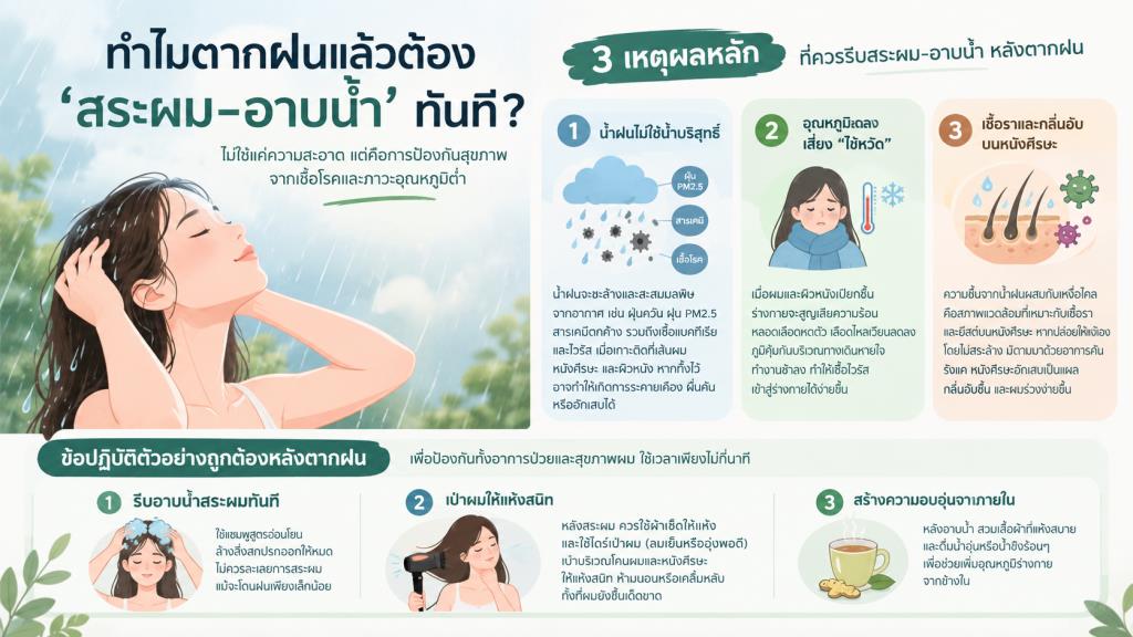 ทำไมตากฝนแล้วต้อง ‘สระผม-อาบน้ำ’ ทันที?