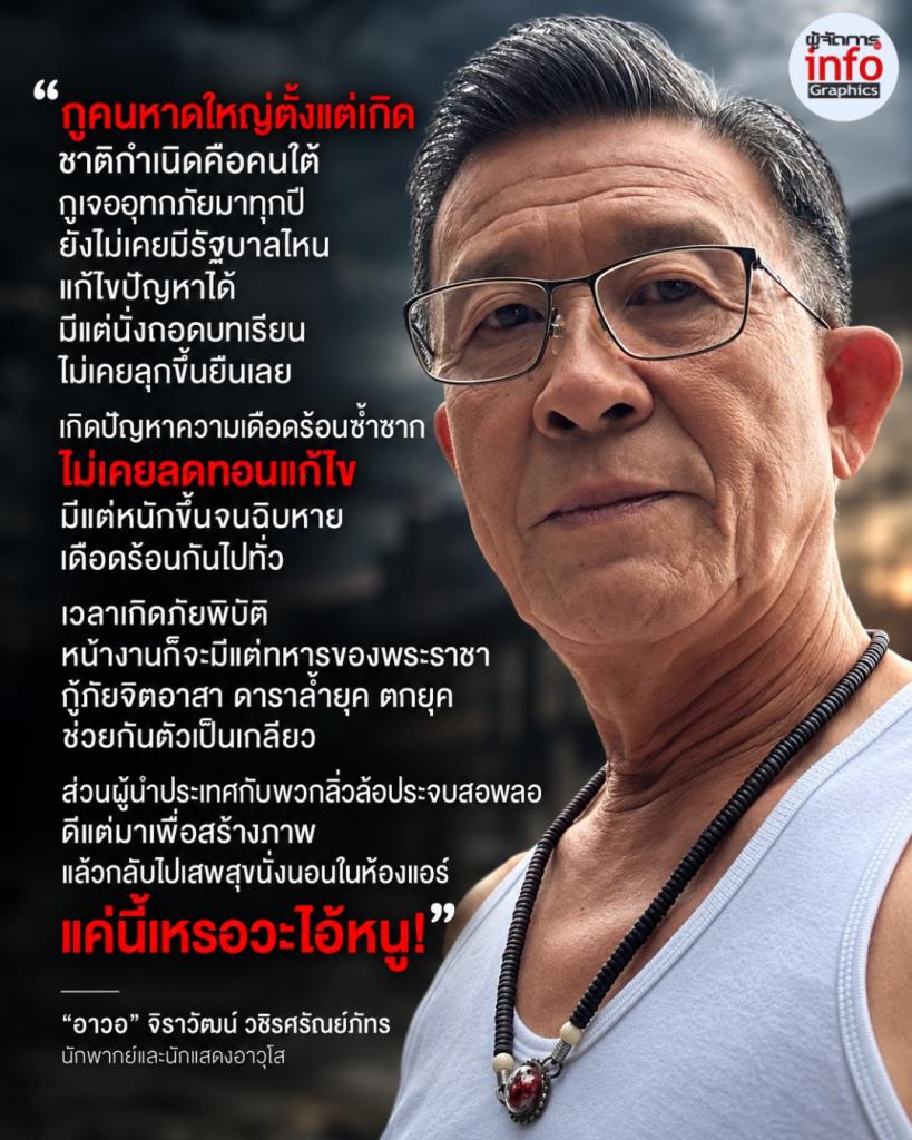“อาวอ” เดือด! ซัดรัฐบาลแก้น้ำท่วมหาดใหญ่ไม่จบ เหน็บเก่งแต่ถอดบทเรียน ผู้นำดีแต่สร้างภาพ